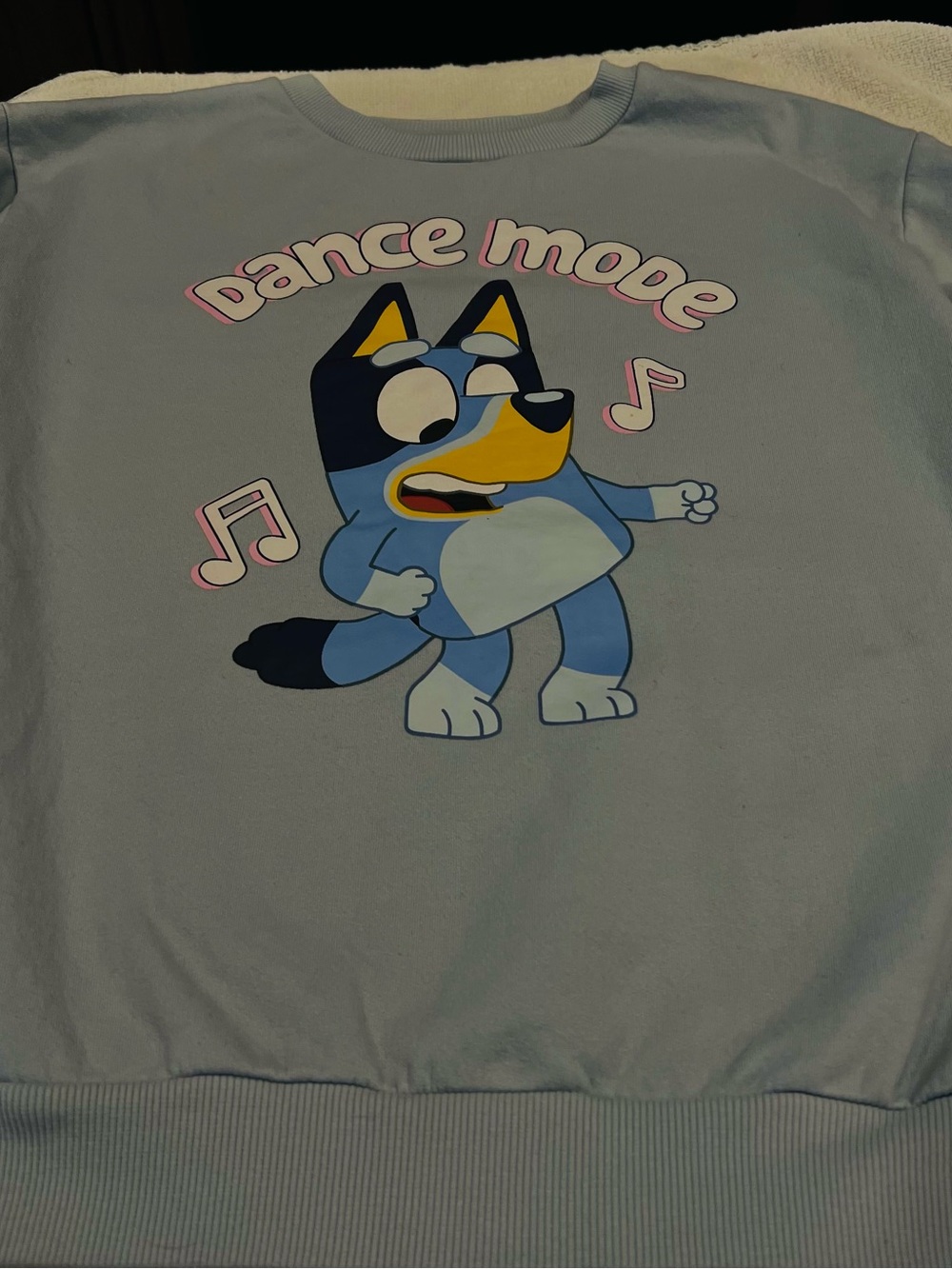 Lucy Light Blue Sweatshirt with Blue Cartoon Dog and Pink Accents
